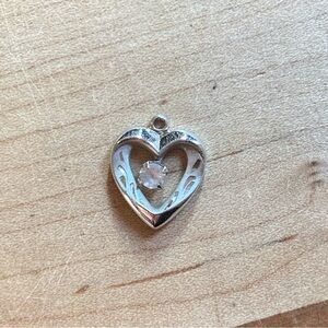 Vintage 90’s Sterling 925 CZ Silver Heart Etched Pendant Charm